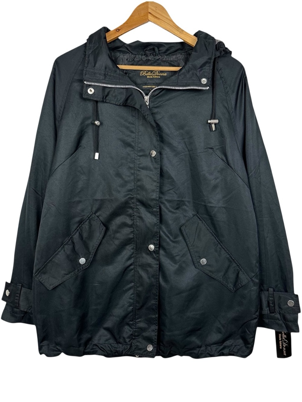 Bella Donna Moda Italiana Hooded Lightweight Full Zip Up Utility Jacket Black - Picture 13 of 13